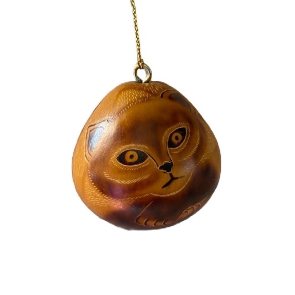 Hand Crafted Other - Hand carved Gourd Ornament Art of Laying Cat -Made in Peru